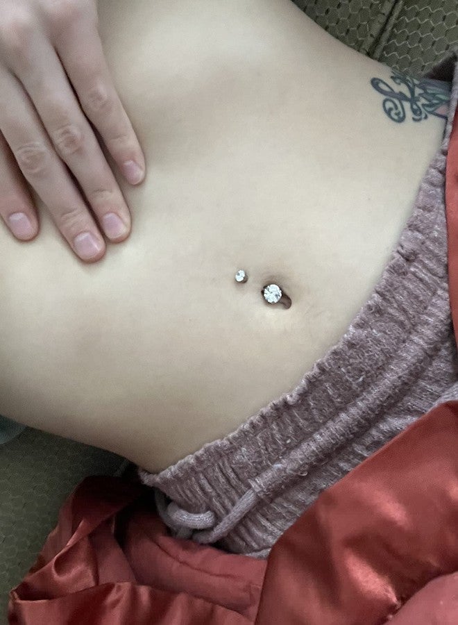 QWALIT 14G Belly Button Rings Short Bar Navel Rings Surgical Steel CZ Jeweled Navel Piercing Barbell for Women Belly Button Piercing Jewelry 1/4" 6mm silver - Image 4